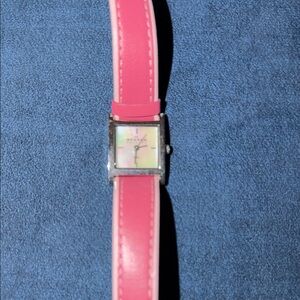 Skagen Square Mother-of-Pearl Dial Watch with Pink Leather Strap